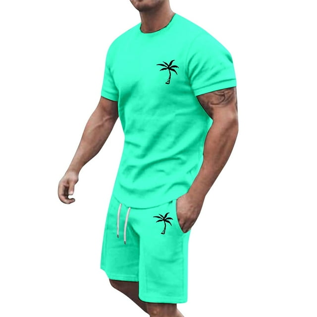 Men's Suits 2 | 2024 Summer Tracksuit for Men - Short Sleeve Athletic Casual Color Block Drawstring Waist Set in Plus Size