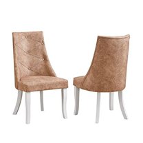 Kings Brand Furniture - Elmer Crystal-Tufted Upholstered Fabric Dining Room Chairs, Set of 2, Light Brown