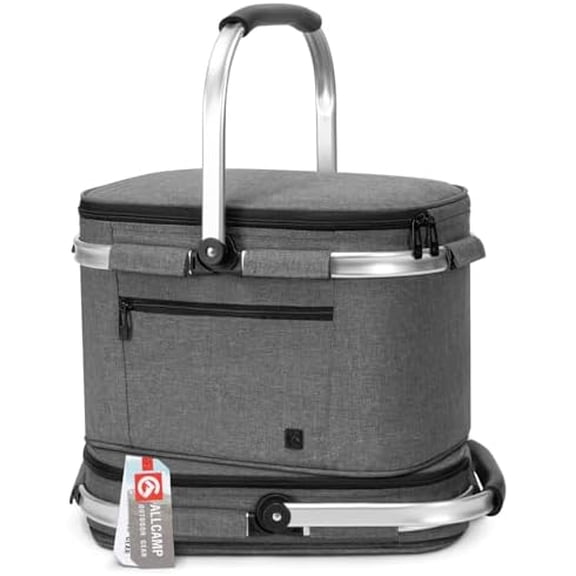 ALLCAMP Insulated Cooler Bag Portable Collapsible Picnic Basket Cooler Bag Collapsible, Leakproof, Lightweightwith Sewn in Frame (Medium Gray)