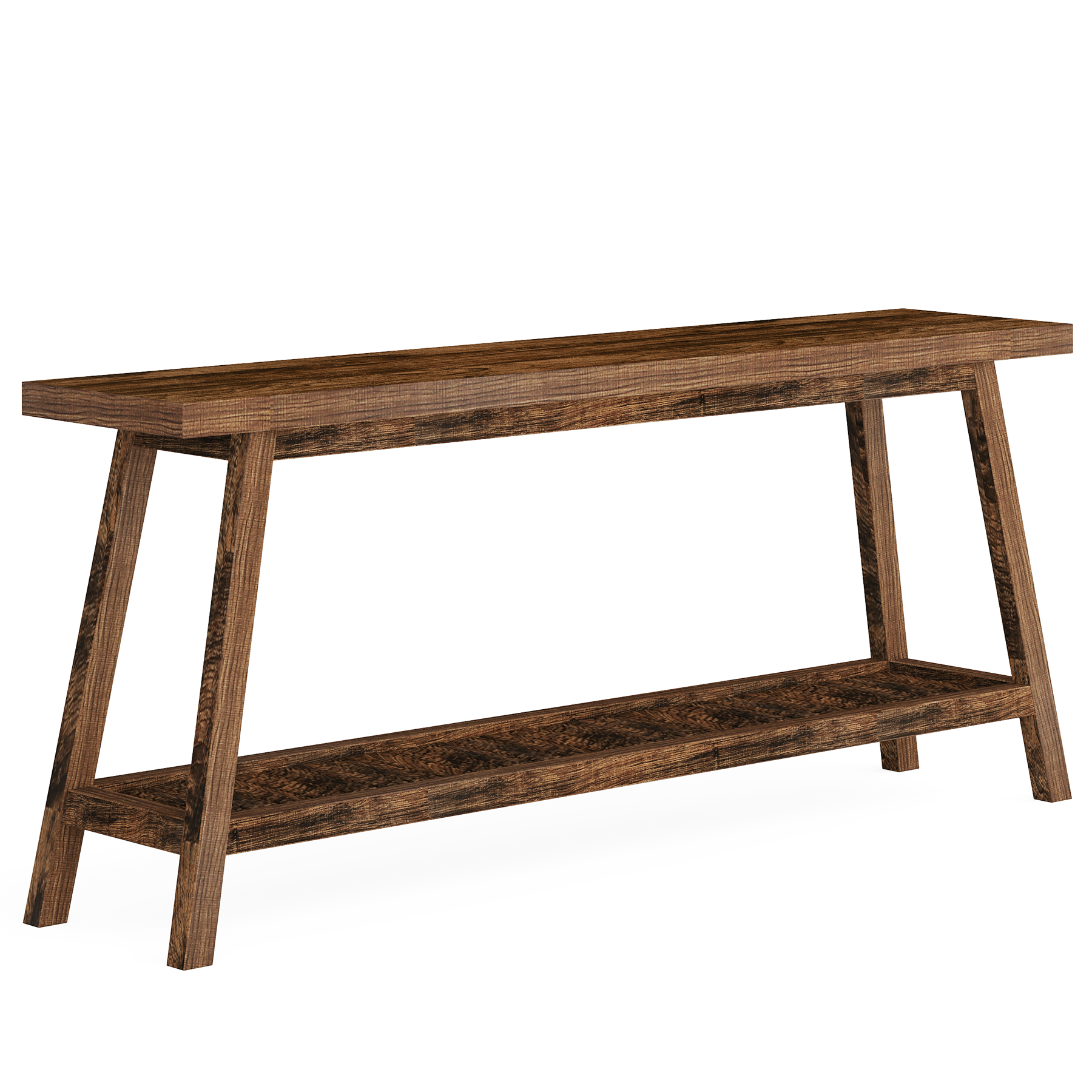 MAYEERTY 70.9 Inch Extra Long 2-Tier Console Table Rustic Farmhouse Style Trapezoid Heavy Duty Base
