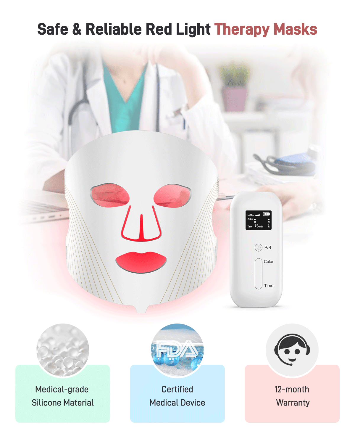 Red Light Therapy for Face, 4 Modes Led Face Mask Light Therapy with Travel Bag, 850NM near Infrared, 5 Brightness Levels Red Light Mask for Facial Skincare