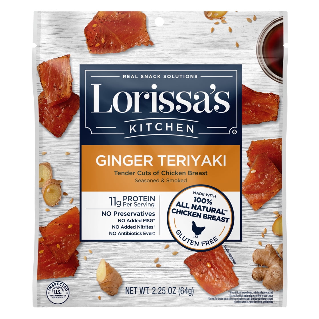 2.25oz Lorissa's Kitchen Chicken Breast Cuts Ginger Teriyaki 1/1 Count