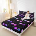 thumbnail image 2 of Manfei Kawaii Cat Fitted Sheet Full, Boho Cosmic Galaxy Kitten Bed Set, Black Pink Purple, 3-Piece, 1 Fitted Sheet and 2 Pillowcases, 2 of 6