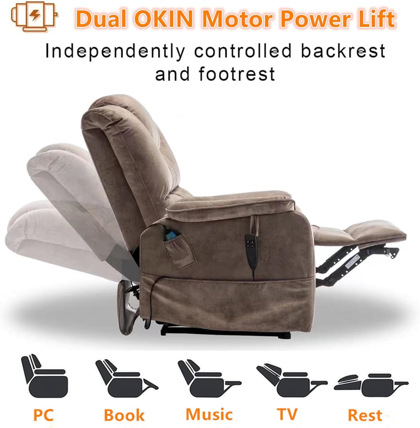 Howcool Lift Recliner Chair Lay Flat 180°, Dual Motor Power Lift Chair with Massage and Heating, Infinite Position Heavy Duty Oversized Recliner for Elderly Living Room,Brown