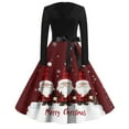 thumbnail image 2 of Women's Casual Fashion Print Long Sleeve V Neck Dress with Merry Christmas AI Design, Retro Party Casual Dress for Fall and Winter, Festive and Comfortable Wear,Red,3XL, 2 of 4