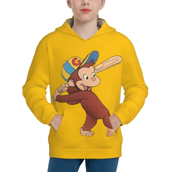 Curious George Printing Hooded Sweater Hoodies For Teens Boys Girls With Pocket Sweatshirt Hoody
