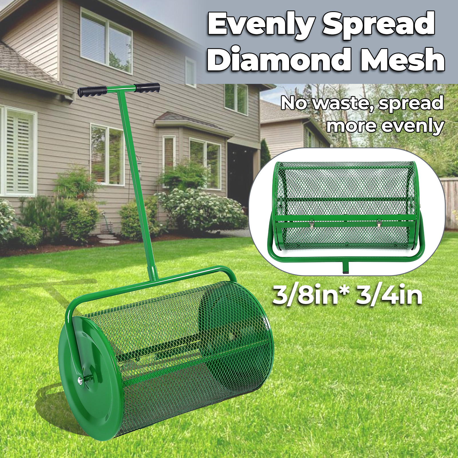 Kojem 24 Inch Peat Moss Compost Spreader with Upgrade T Handle Peat Moss Spreader for Lawn and Garden