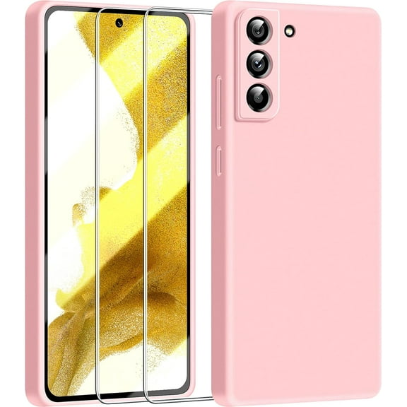 3 in 1 for Samsung Galaxy S22 Plus Case, with 2 Pack Screen Protector, with Full Camera Cover Protection，Liquid Silicone Slim Shockproof Protective s22  Phone Case [Microfiber Lining] (Pink)