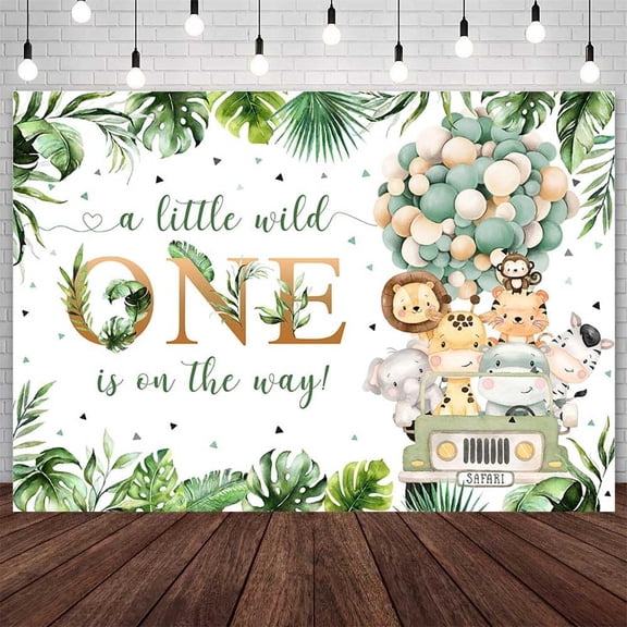 Safari Baby Shower Backdrop A Little Wild One is On The Way Photography Background Greenery Truck Jungle Safari Baby Shower Party Decorations Banner Photo Studio Props