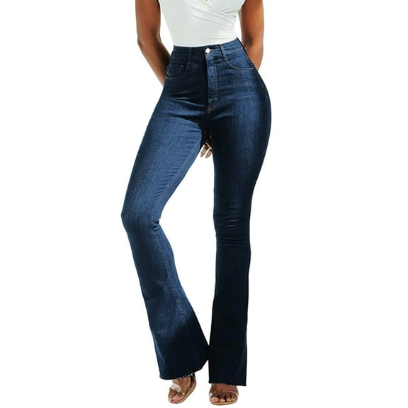 Ketyyh-chn99 Flare Jeans for Women Bell Bottom Jeans Mid Rise Fitted Denim Pants Dark Blue,2XL