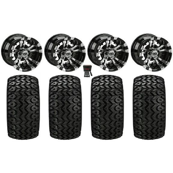 LSI Warlock 10" Golf Wheels Black 20" Sierra Sport Tires E-Z-GO & Club Car
