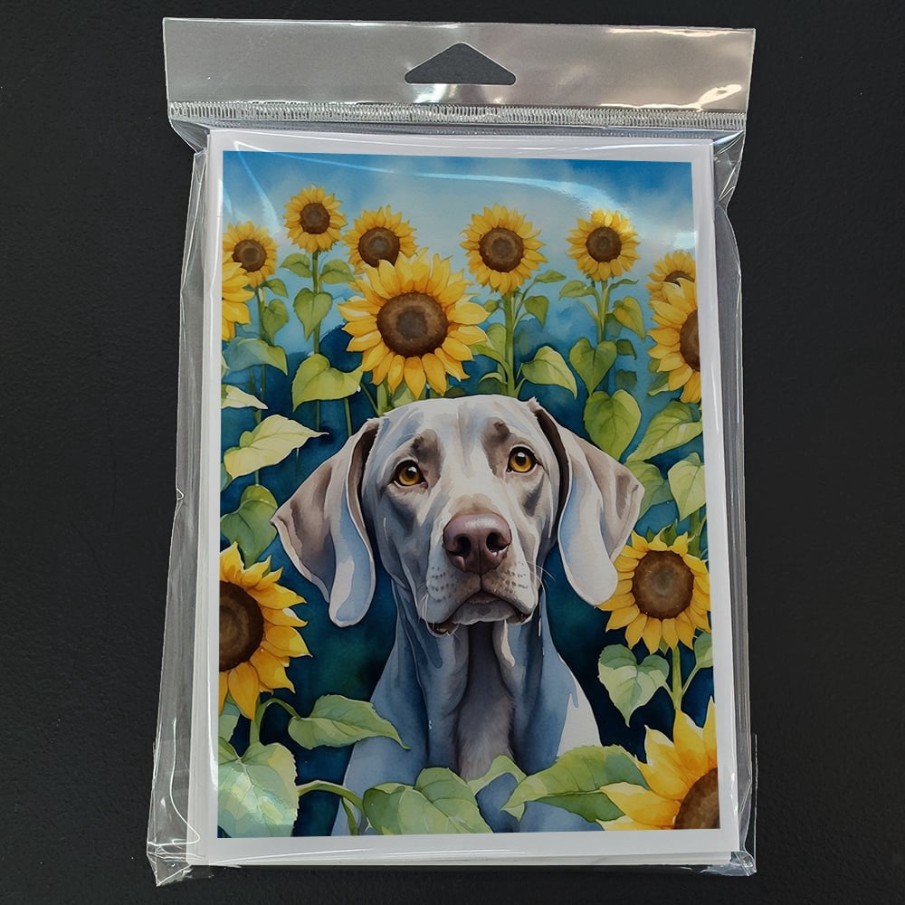 Weimaraner in Sunflowers Greeting Cards Pack of 8 7 in x 5 in