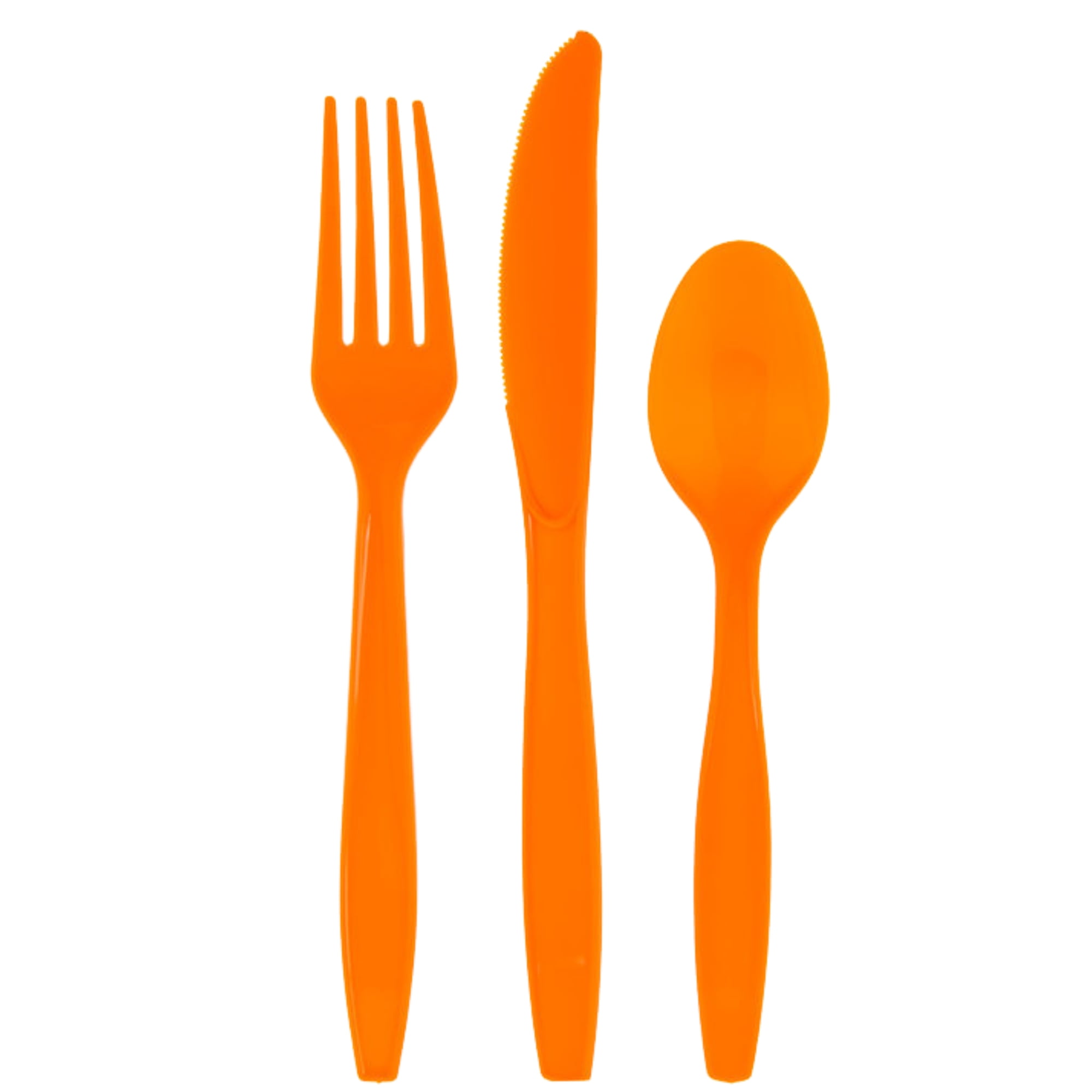 96pcs Orange Plastic Cutlery Set Includes 32 Spoons 32 Forks, 32 Knives