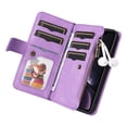 thumbnail image 4 of Multifunctional Case for iPhone XR,[RFID Blocking] 9 Credit Cards Holder with Wrist Strap, Premium PU Leather Zipper Wallet Purse Magnetic Flip Phone Cover For iPhone XR, Purple, 4 of 12