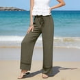 thumbnail image 6 of Idoravan womens pants drawstring waist womens vacation outfits 2026 pants Women's Solid Color High Waisted Loose Wide Leg Pants With Elastic Waistband And Pocket Casual Pants, 6 of 8