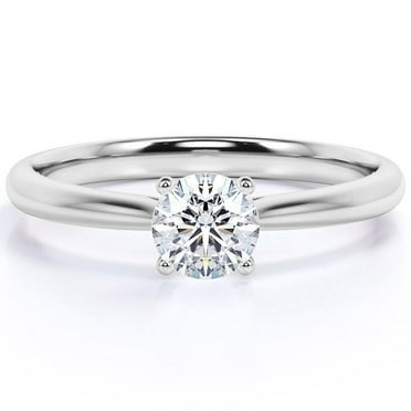 JeenMata 1 Carat Round cut solitaire Moissanite Engagement Ring in 18k White Gold Over Silver