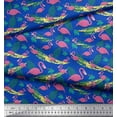 thumbnail image 2 of Soimoi Blue Cotton Duck Fabric Palm Leaves & Flamingo Bird Print Fabric by the Yard 42 Inch Wide, 2 of 3