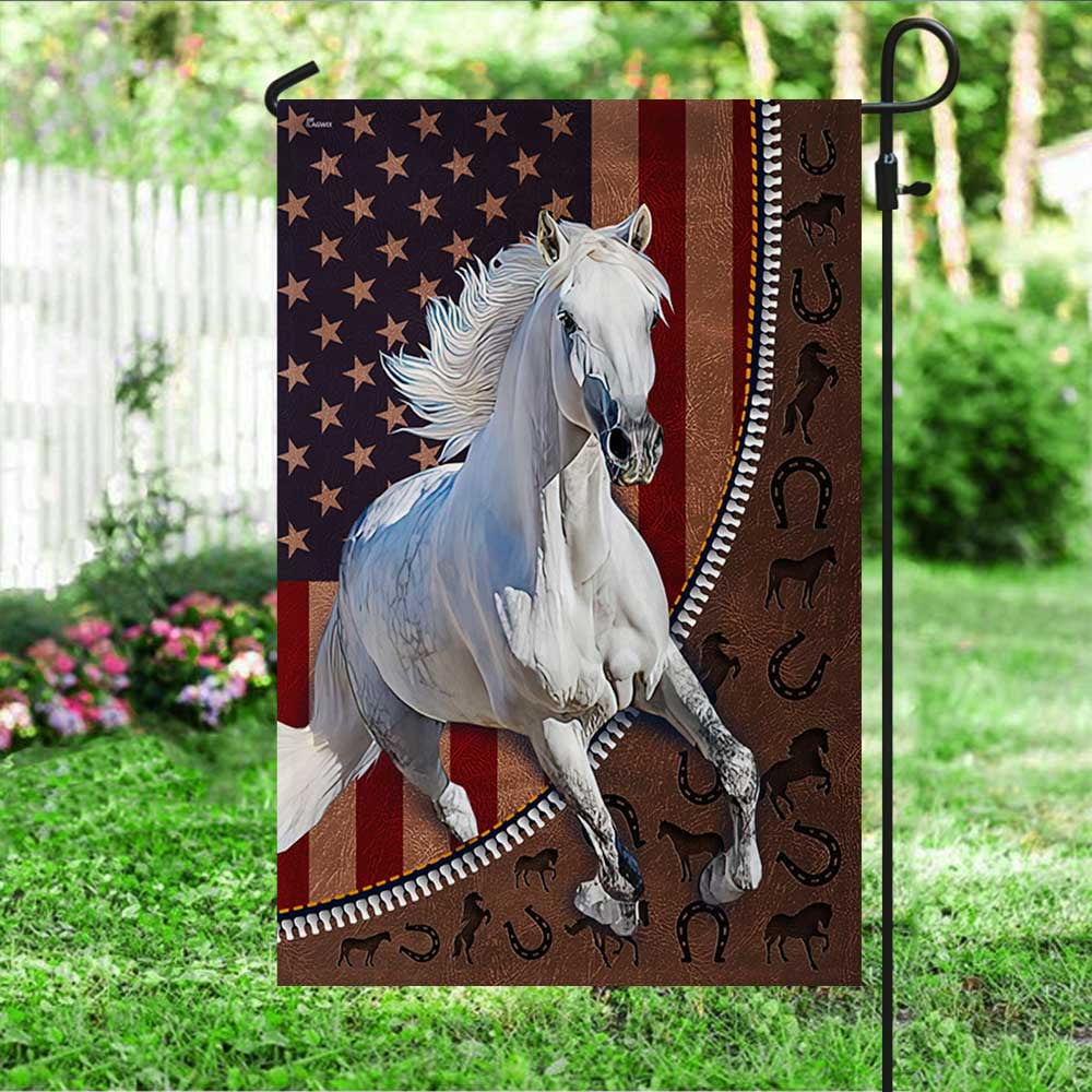 FLAGWIX Horse US Flag White Horse Spirit Run DBD3135F Garden Flag (11.5" x 17.5")