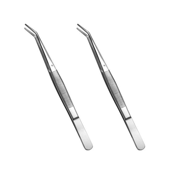 Stainless Steel Tweezers with Curved Serrated Tip Multipurpose Tweezers Sewing Machine Tweezers Forceps for Craft Repairing (2 Pcs set)