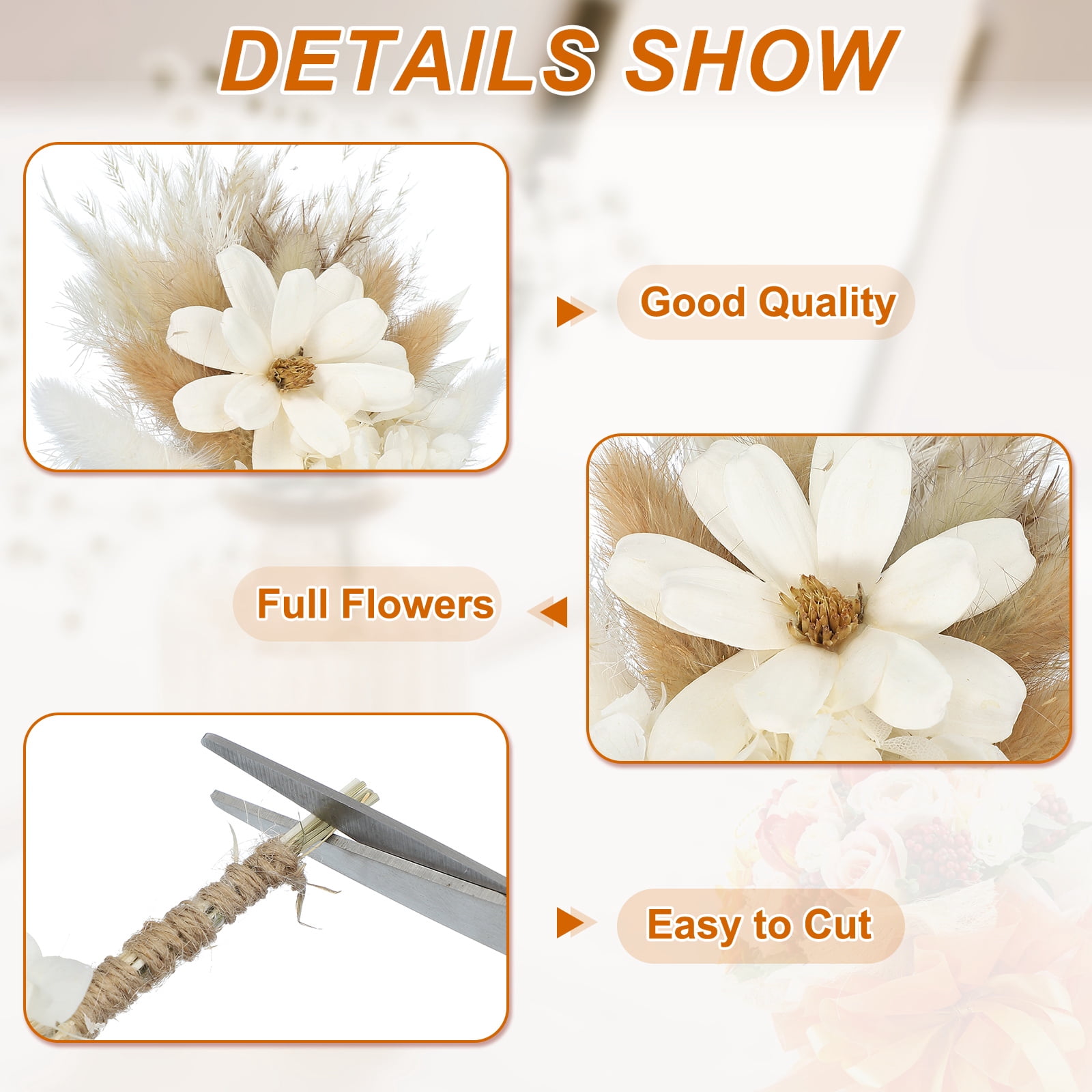 Uxcell 4Pcs Mini Pampas Grass Dried Flower Bouquet Gypsophila Boho Gift White