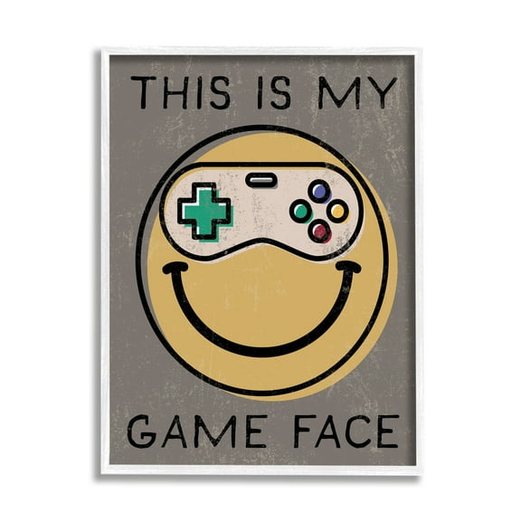 Stupell Industries My Game Face Phrase Yellow Smiley Retro Controller, 11 x 14, Design by Daphne Polselli