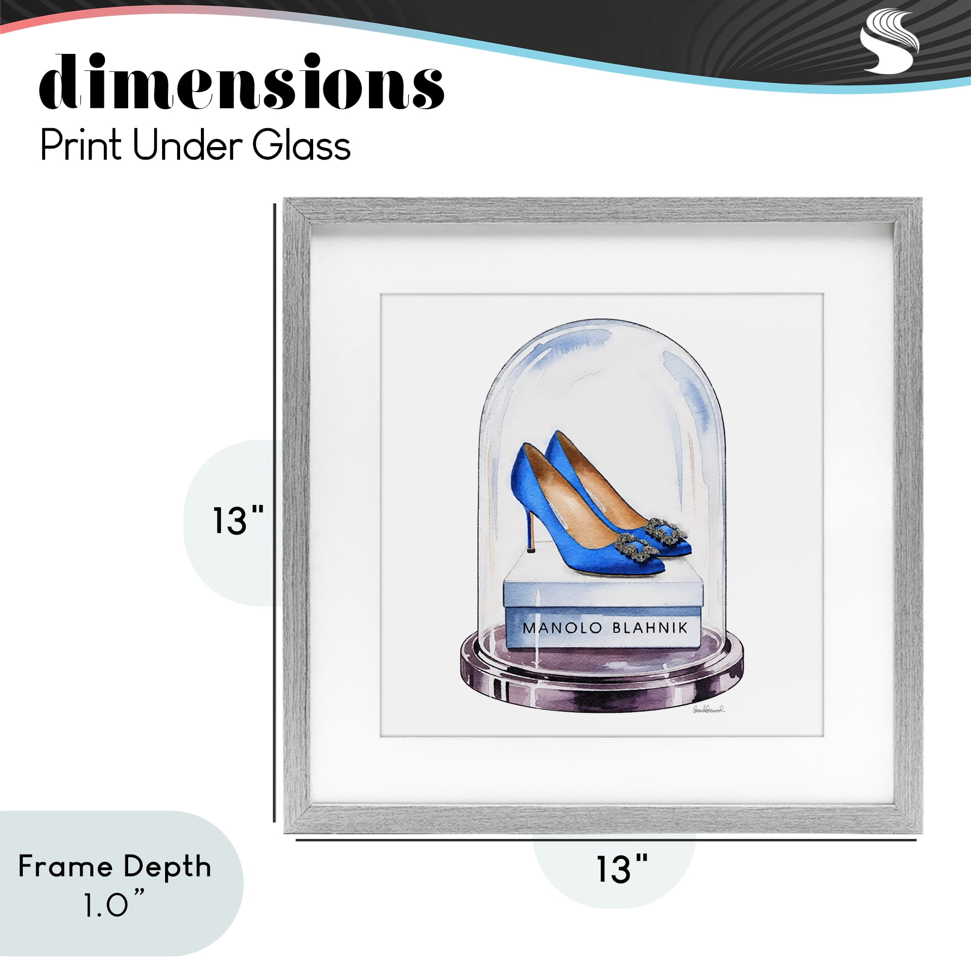 Stupell Industries Blue Heels in Bell Jar Gray Framed Print Under Glass, design by Amanda Greenwood