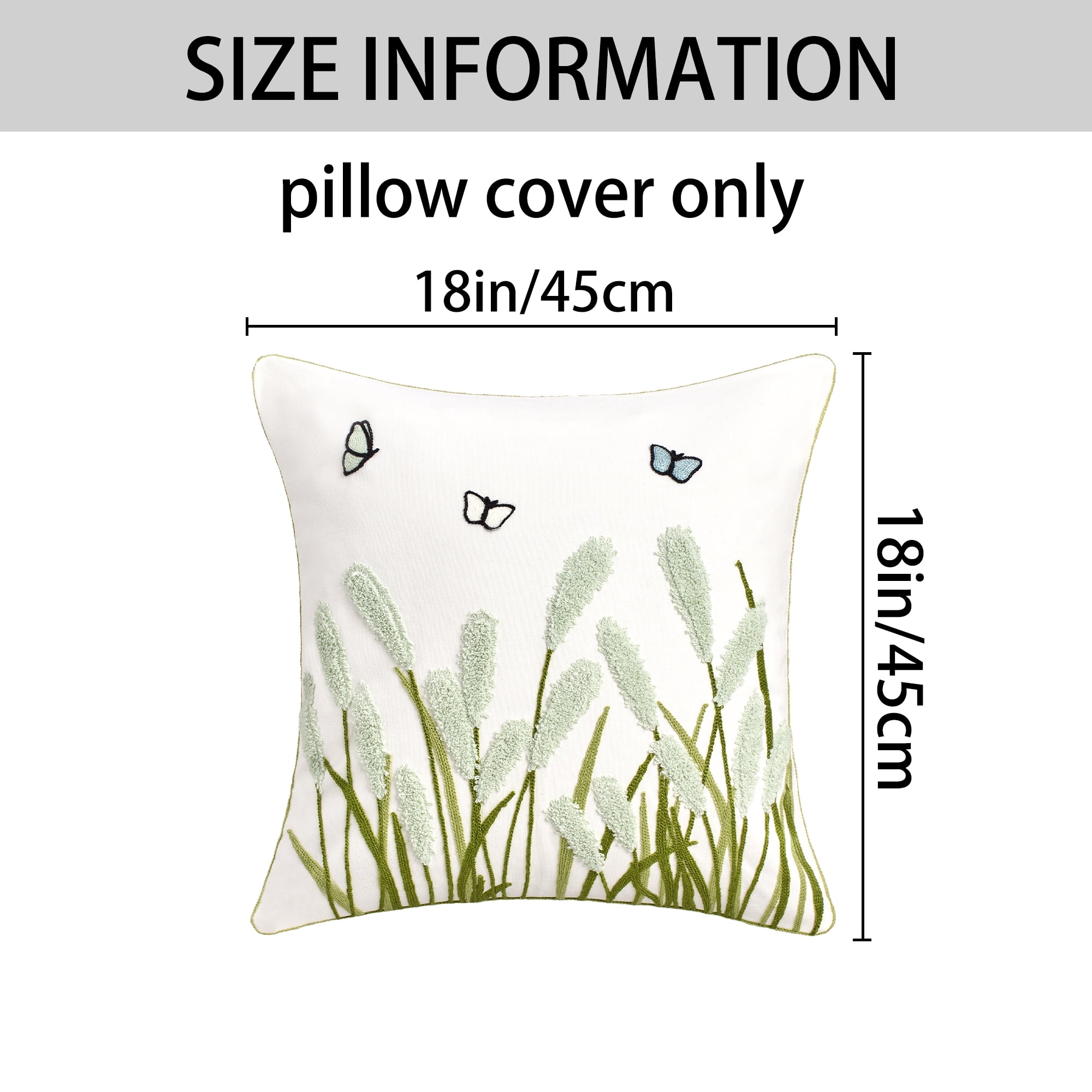 Unique Bargains Cotton Boho Plant Embroidery Soft Square Throw Pillow Covers Green