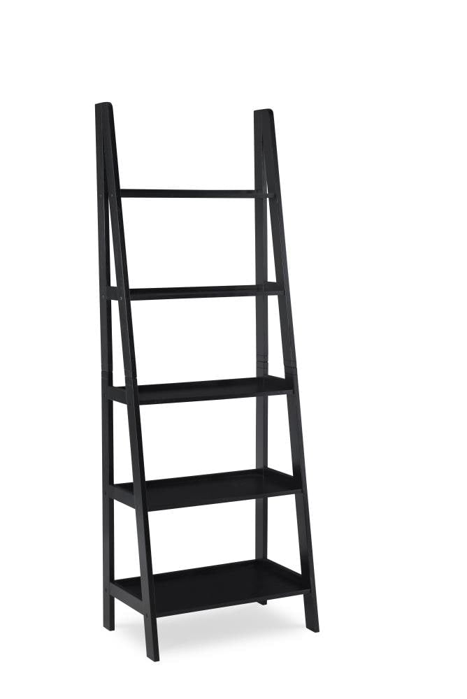 Acadia Black Wood 5Shelf Ladder Bookcase (35.35in W x 72in H x 16.5