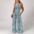 thumbnail image 3 of Sakmal Blue Casual Jumpsuits for Women Flowy Boho Sleeveless Dressy Overalls Wide Leg Long Square Neck Floral Pants with Pockets, 3 of 8