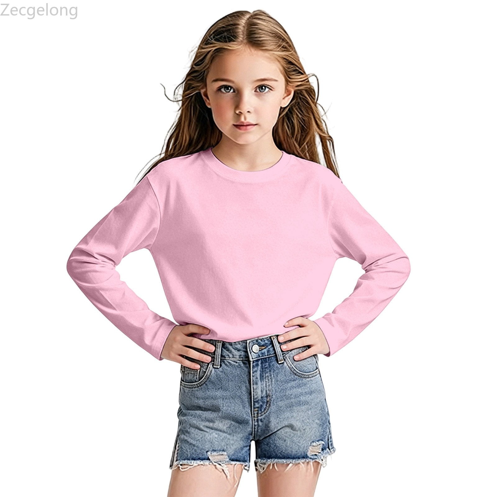 Zecgelong Girls Long Sleeve Mesh Tee Casual Solid Top Lightweight Breathable Summer Shirt Activewear For Kids Size 7-8 Years