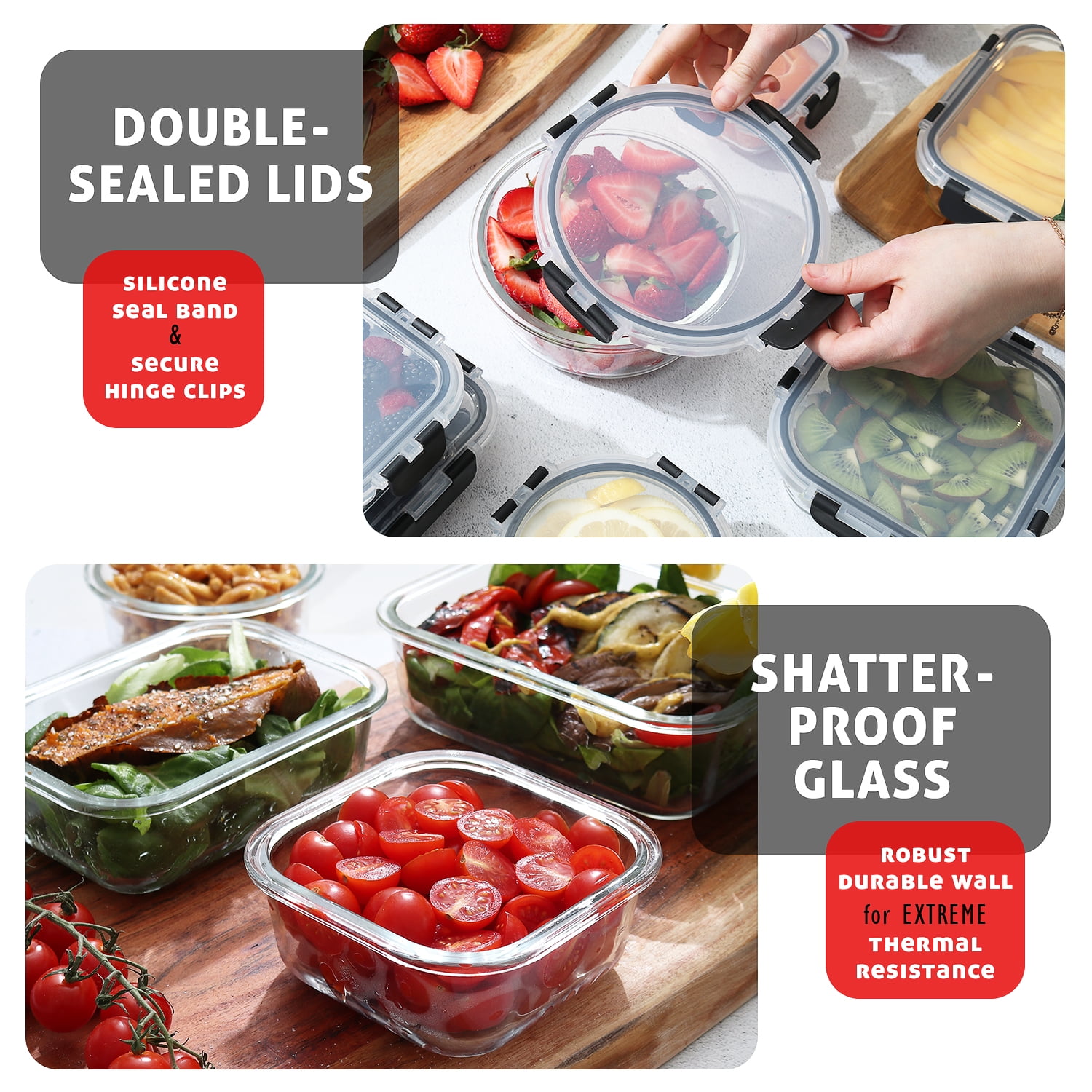 LammaLoe Glass Food Storage Containers with Lids, 24 Piece Airtight Glass Meal Prep Containers, Oven, Microwave & Freezer Safe Glass Storage Containers