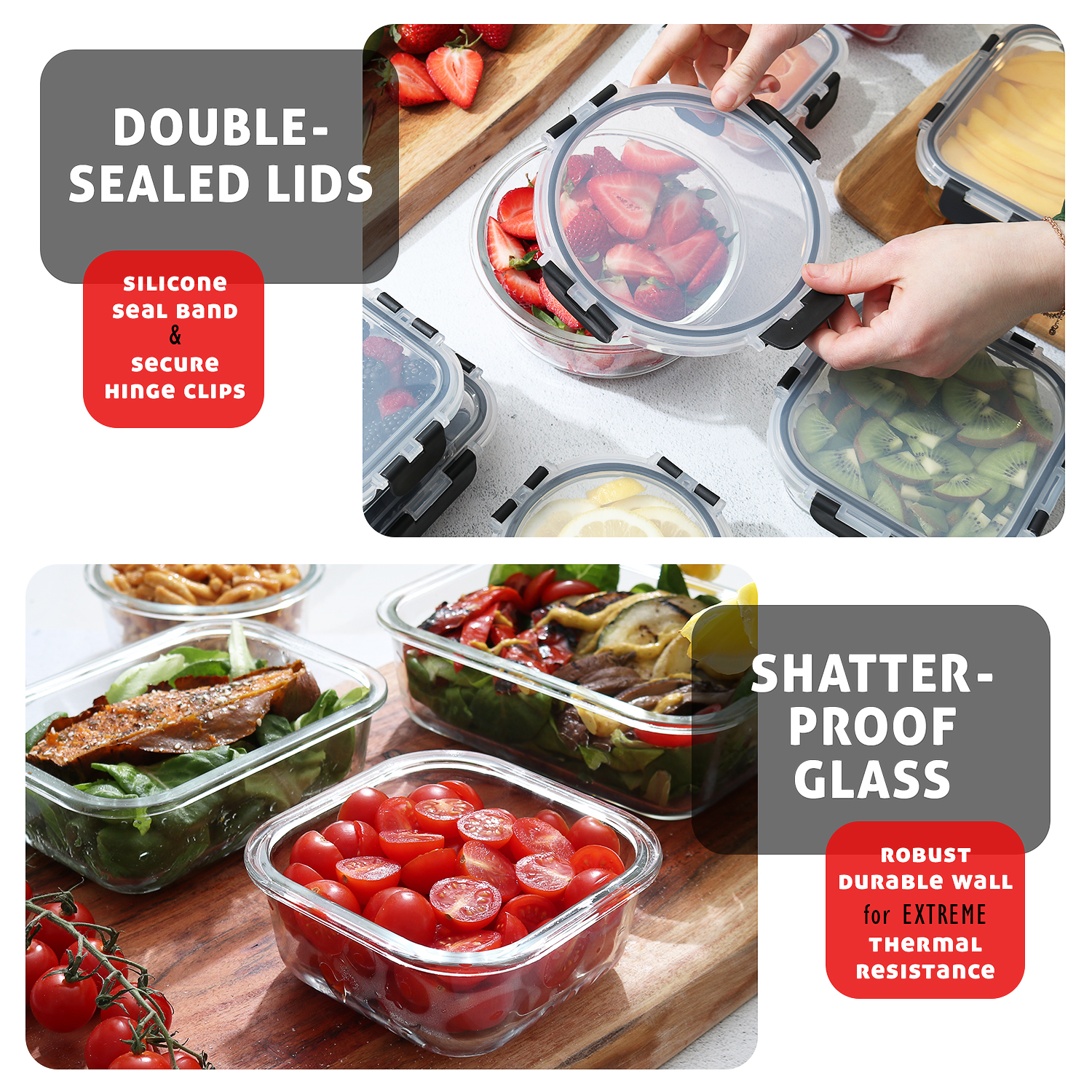 LammaLoe 24-Piece Glass Food Storage Containers Set, Black photo 8