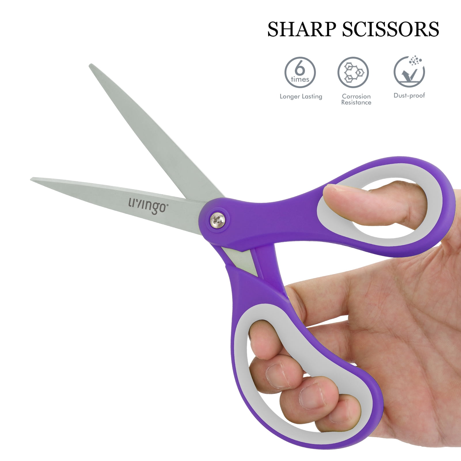 LIVINGO 24 Pack Office Scissors, Multipurpose 8” Sharp Shears Bulk for Adult Home Purple Green Gray