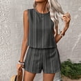 thumbnail image 6 of Women's Summer Linen 2 Piece Outfits Geo Striped Crewneck Tank and Shorts Going Out Set Black XL, 6 of 6