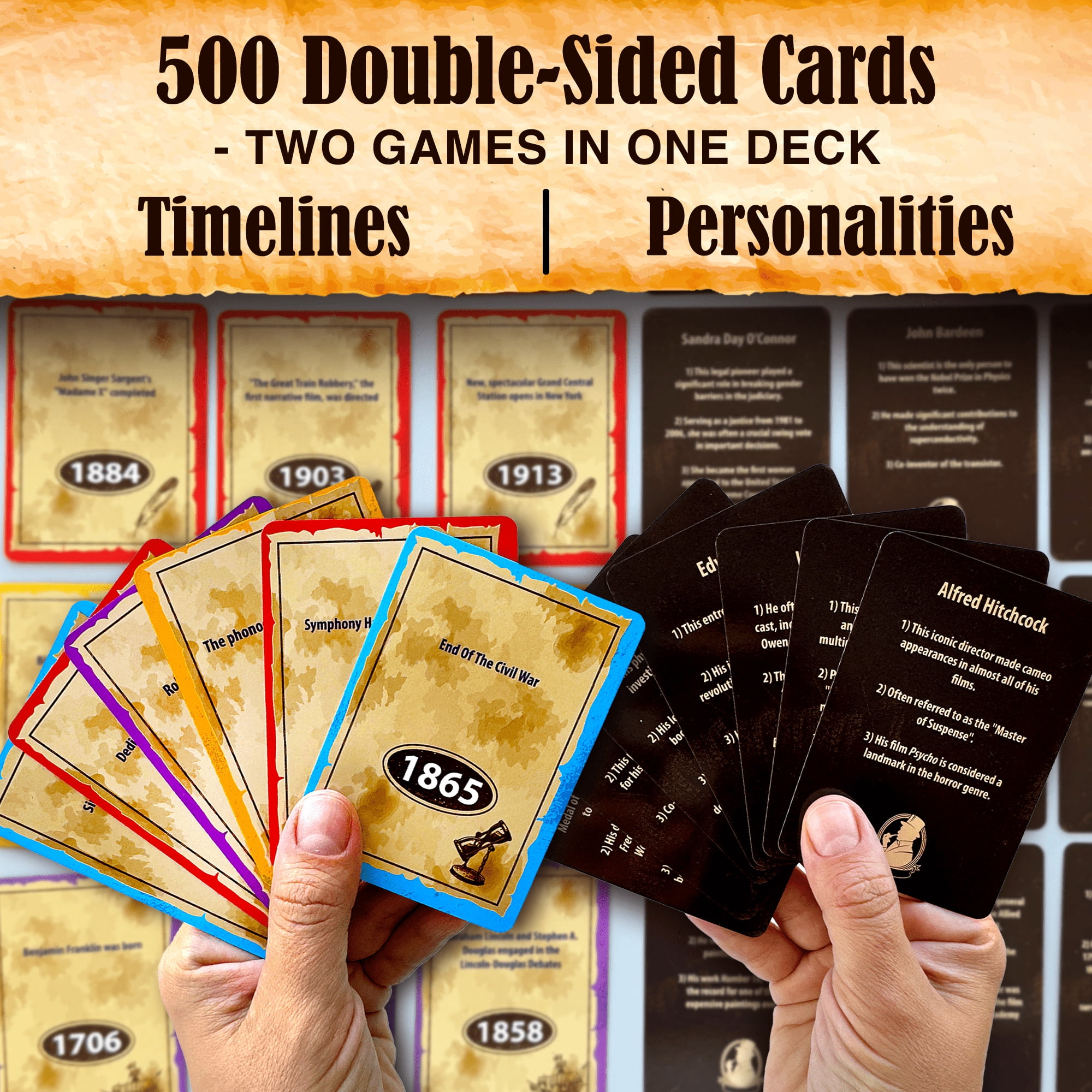 Quokka Board Card Game for Adults - Istoria 500 Trivia Cards for Ages 15 + - USA History & Personality Board Card Game