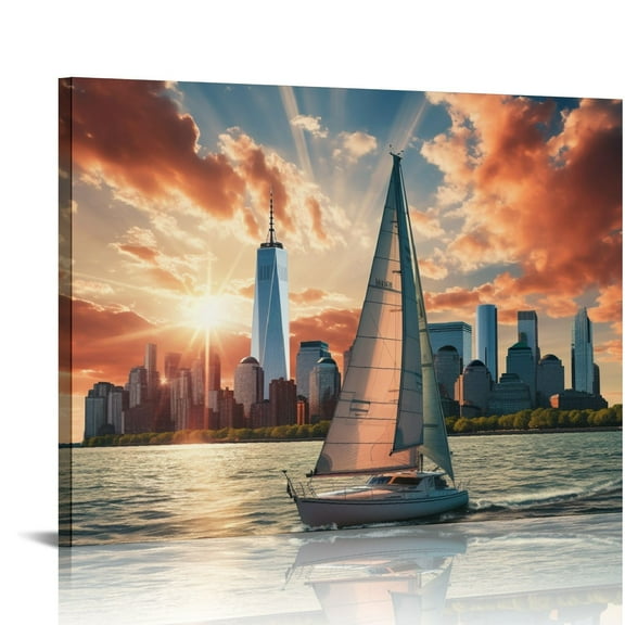 Nawypu Boston Touch of Color Skyline Gallery Wrapped Canvas Wall Art