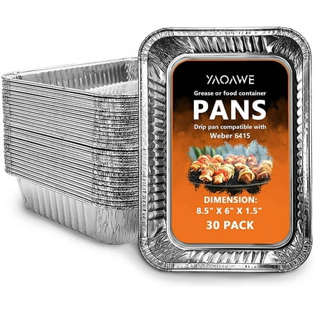 30 Pack Disposable Grease Trays - Replacement for Weber Grills Aluminum Foil Drip Pans 8.5" x 6"