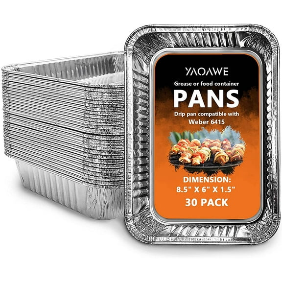 YAOAWE 30-Pack 6415 Drip Pans Compatible with Weber Spirit/Genesis/Q Series Grills, Disposable Aluminum Foil Grease Trays, 8.5" x 6"