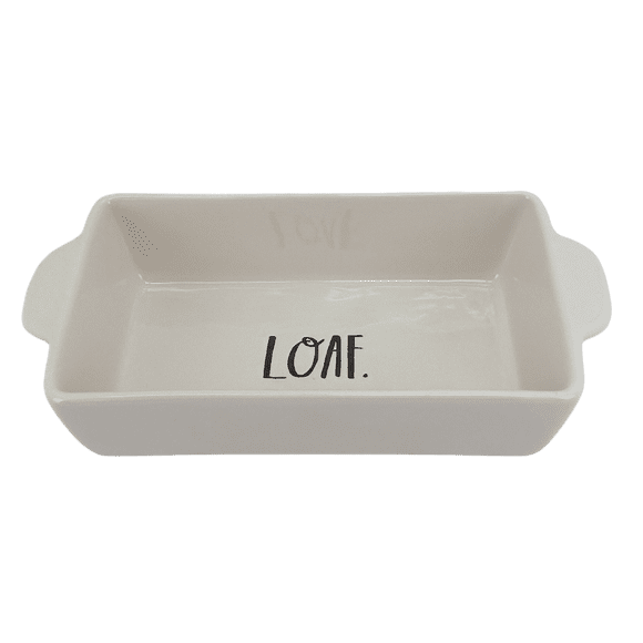 Rae Dunn Stoneware Loaf Pan | Stemprint Font “Loaf” Logo | Ceramic Bread Pan | Cream