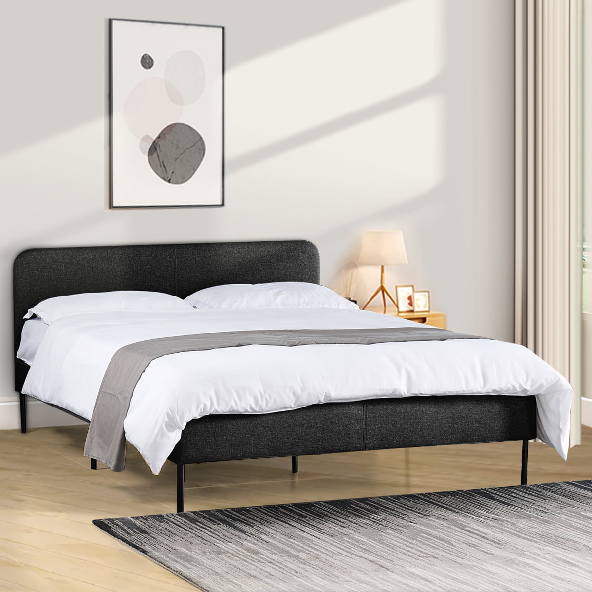Modern Upholstered Queen Bed Frame / Deluxe Solid Platform 