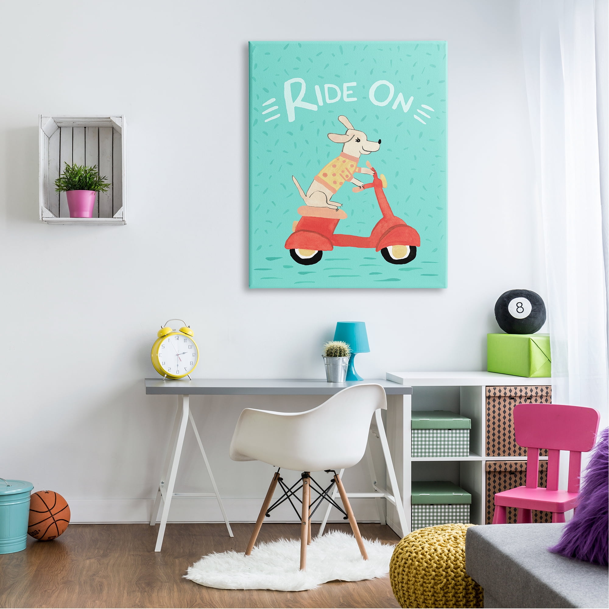 Stupell Industries Ride On Dog Motorbike Scooter Turquoise Background Kids Painting Gallery-Wrapped Canvas Print Wall Art, 36 x 48, Design by Heather Strianese