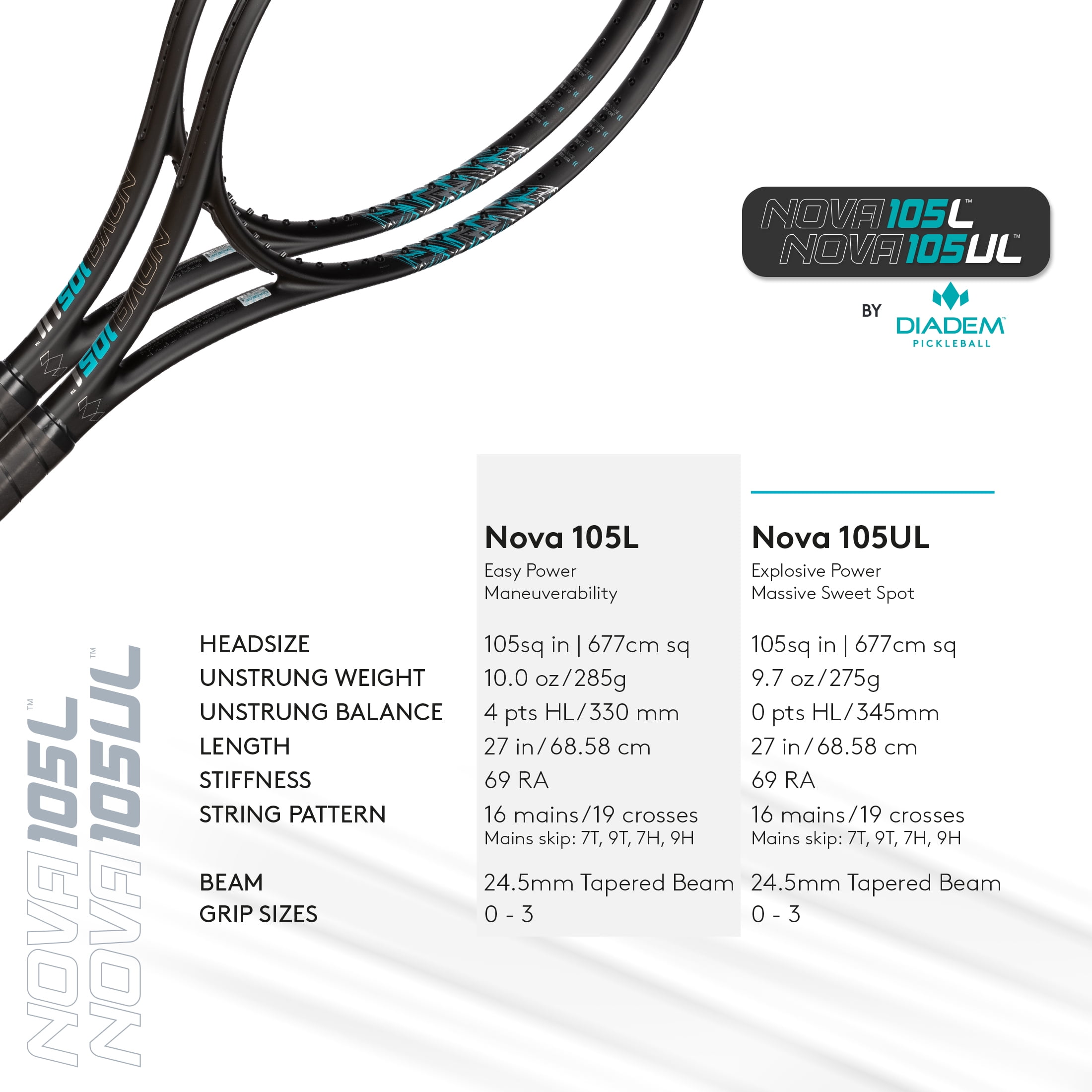 Diadem Sports Nova 105 Lite Full Size Tennis Racket in Black, 10oz, Grip  Size 2, For High Performance