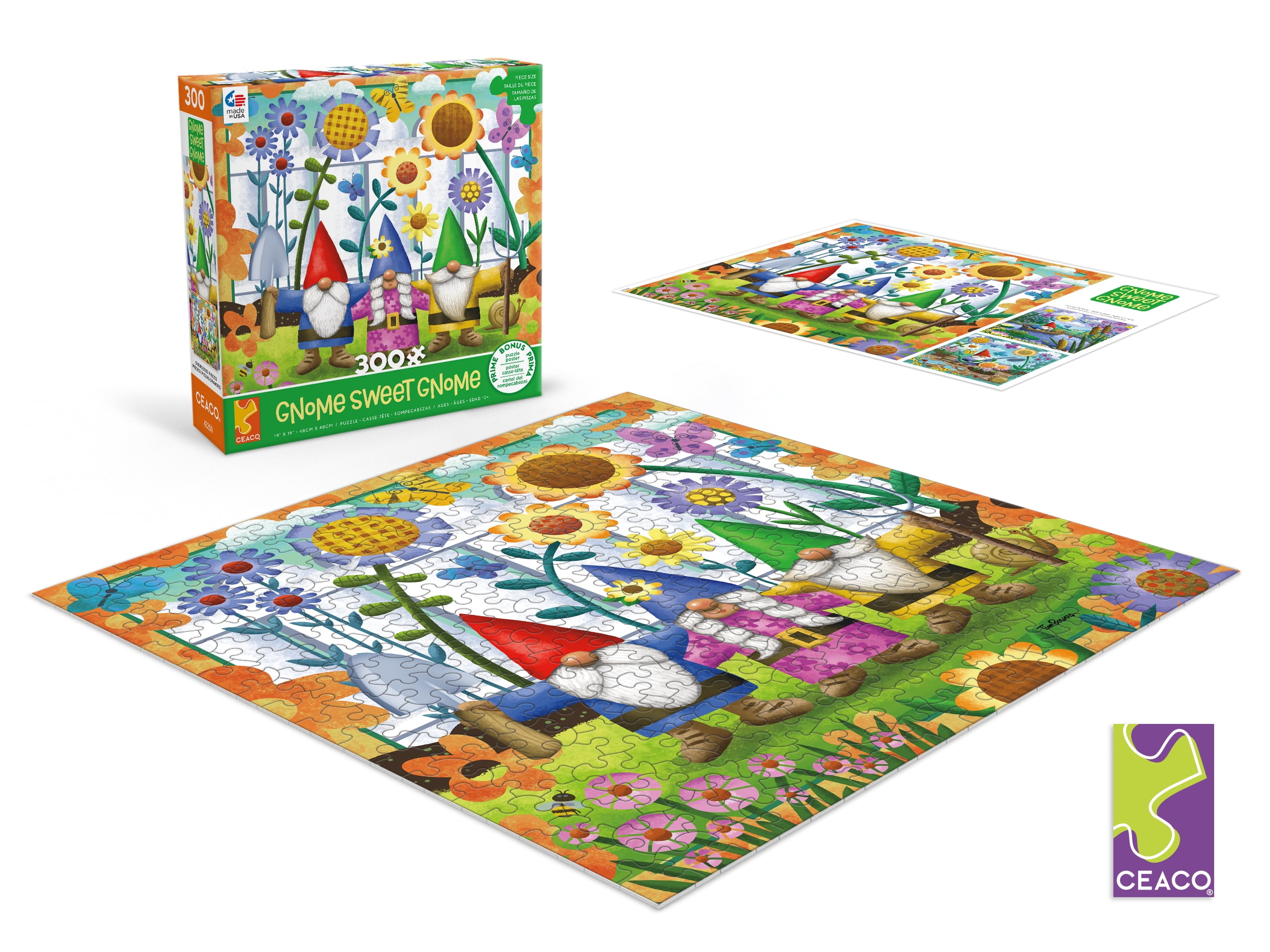 Ceaco - Gnome Sweet Gnome - Backyard Trio - 300 Piece Interlocking Jigsaw Puzzle