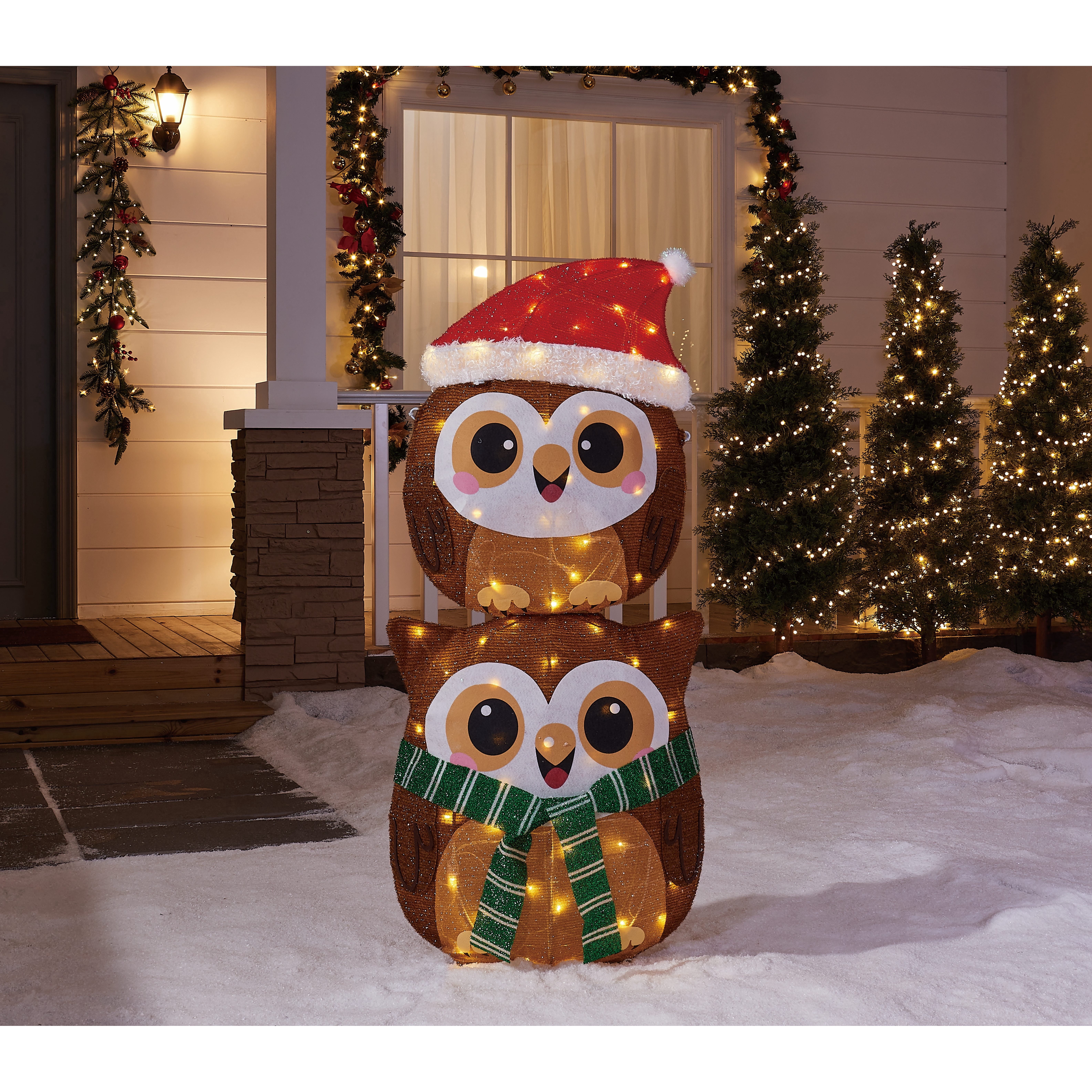 Indoor/Outdoor LED Stacked Owls Christmas Decoration, Multicolor, 20.8", by Holiday Time