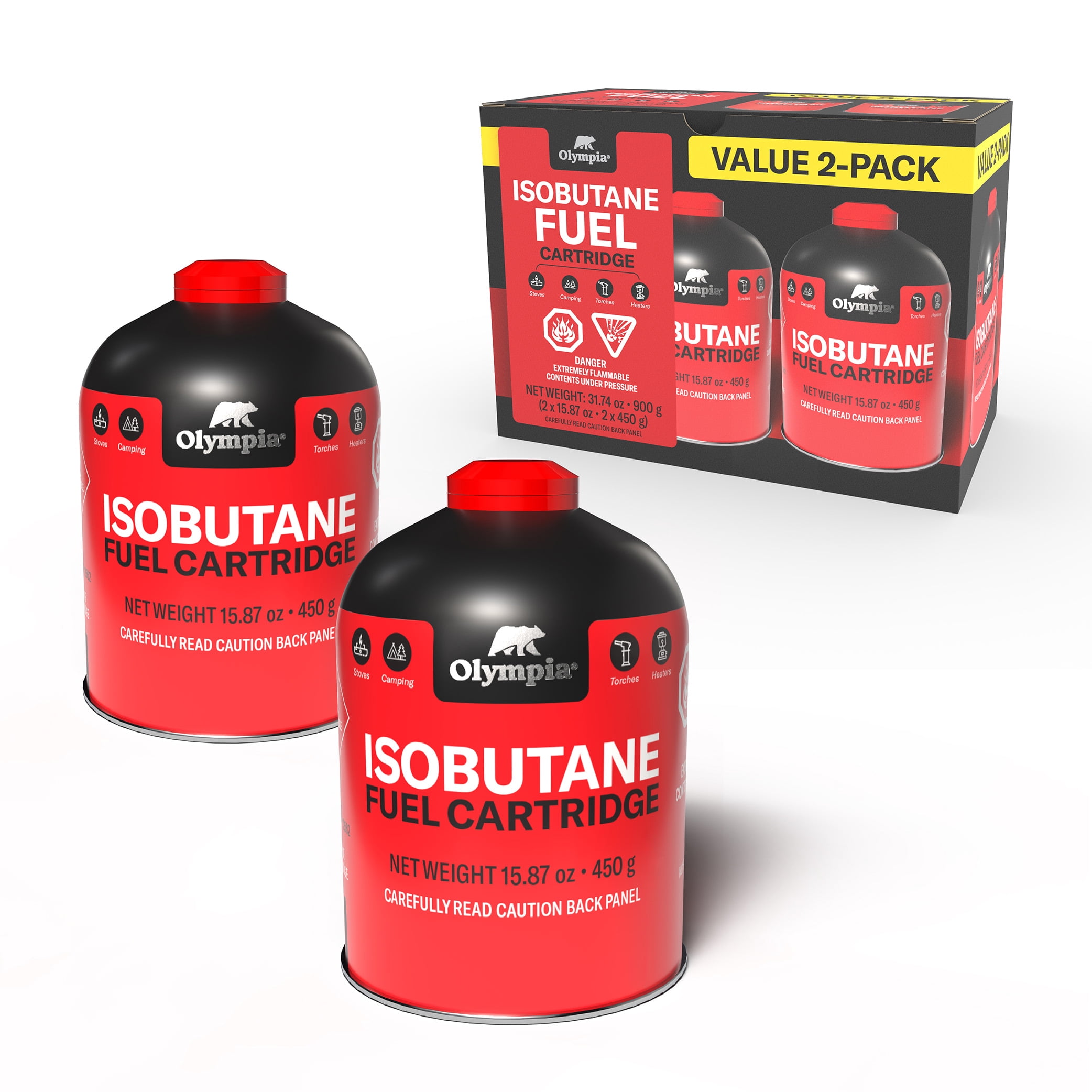 Olympia 2-Pack 450g Isobutane Propane Camping Fuel Canister