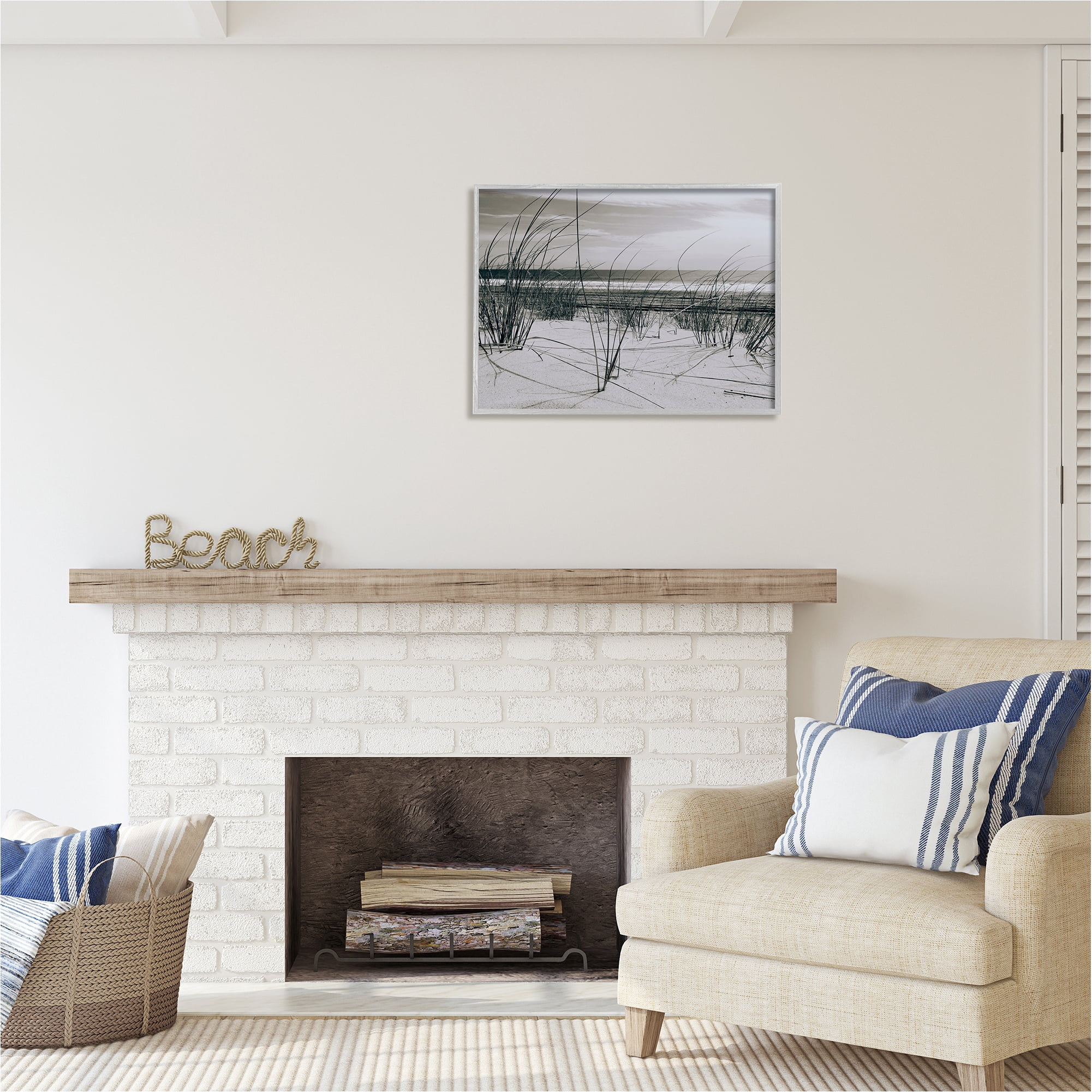 Stupell Industries Ocean Dunes Photography Landscape Photography Gray Framed Art Print Wall Art, 30 x 24