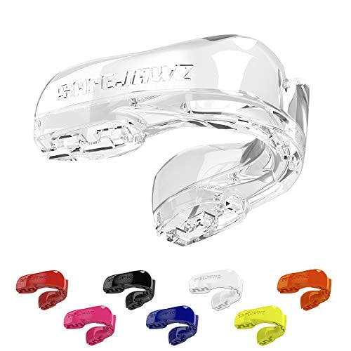 SAFEJAWZ Mouthguard Slim Fit, Adults and Junior Mouth Guard with Case for Boxing, Basketball, Lacrosse, Football, MMA, Martial Arts, Hockey and All Contact Sports (Clear, Senior (12+ yr