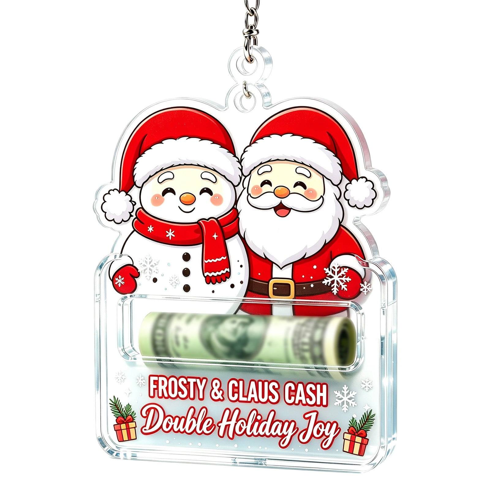Zguuel Christmas Money Holder Clear Acrylic Ornament Cash Gift Card Wallet Pendant for Tree Holiday Hanging Decor