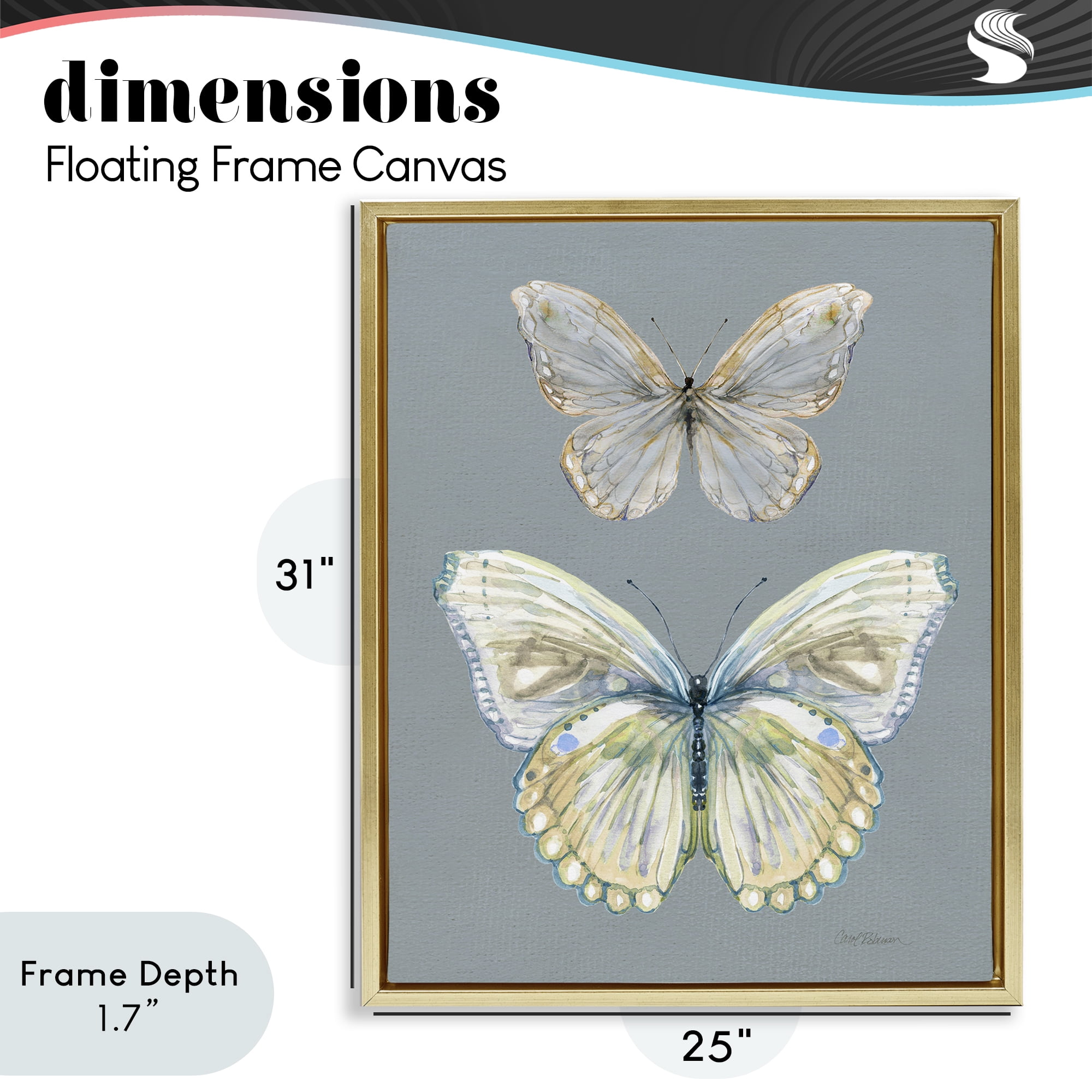 Stupell Industries Butterfly Pair Study Gold Framed Floater Canvas Wall Art, design by Carol Robinson