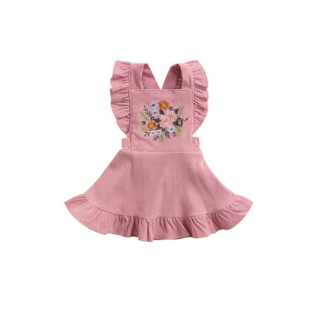 

ZIYIXIN Newborn Infant Baby Girls Floral Dress Embroidery Corduroy Ruffles A-Line Suspender Overalls Clothes Pink 9-12 Months